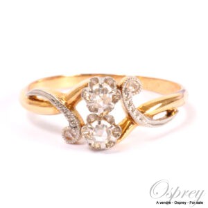 Traditional French You and Me ring in 18 carat yellow gold set with two rose-cut diamonds.