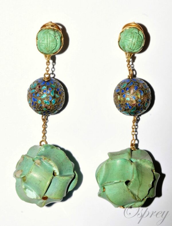 Boucles pendants d'oreille turquoise en or, Osprey Paris, achat et vente de bijoux anciens, diamants, perles, au meilleur prix