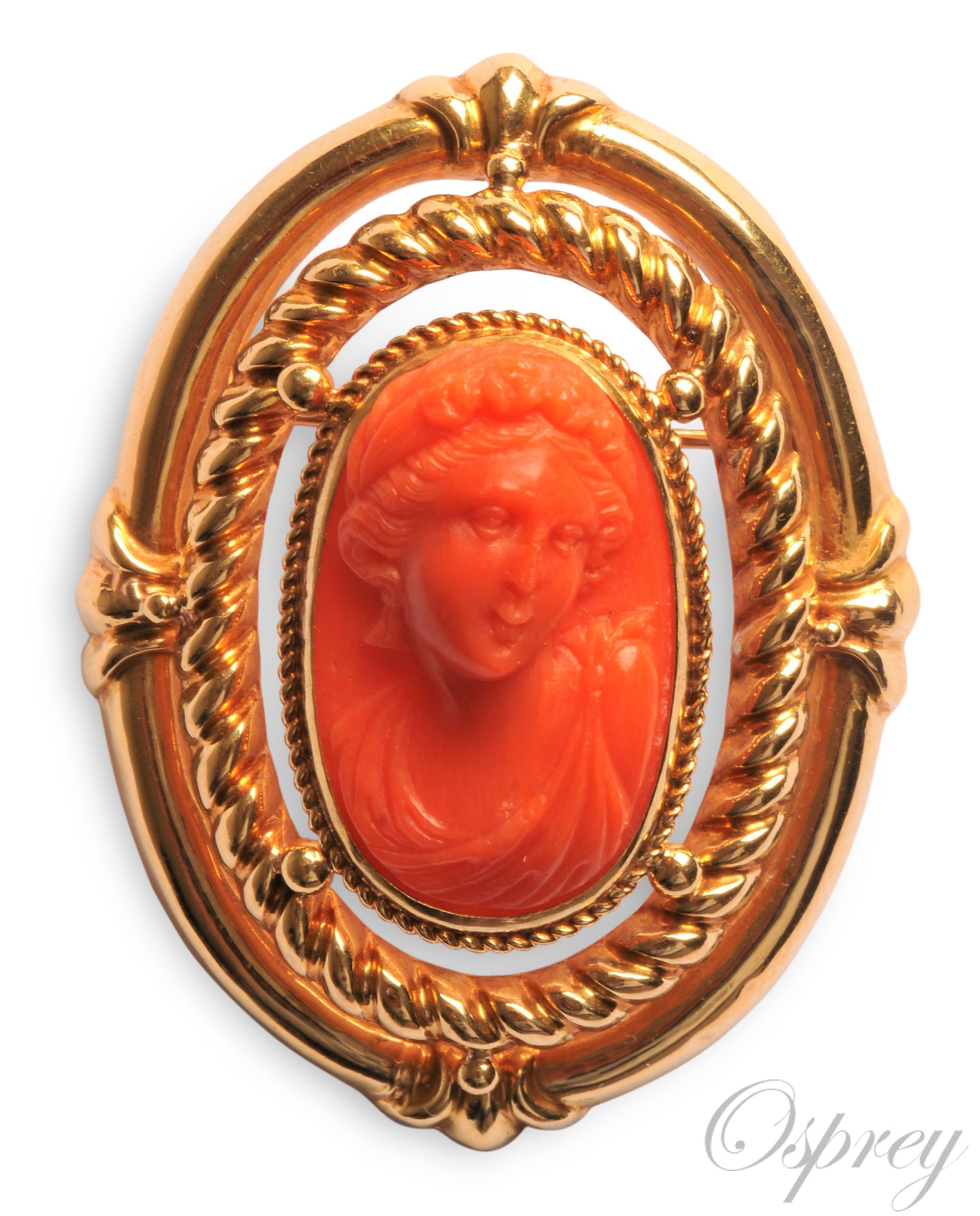 Coral cameo brooch on sale