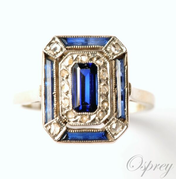 Bague Art Deco saphir diamant