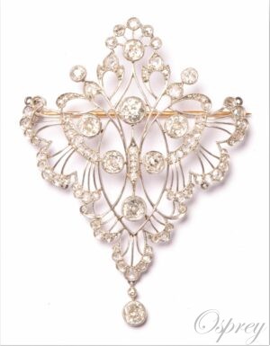 Broche diamant Belle Epoque en platine et diamants