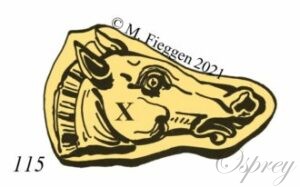 Horse's head hallmark facing right with assay office mark on the cheek, surrounded by a shaped border. Small objects in 18 carat 750/000 gold.