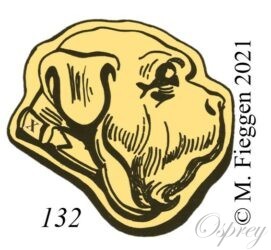 Mastiff's head hallmark facing right surrounded by a shaped border, assay office symbol inscribed on the collar.