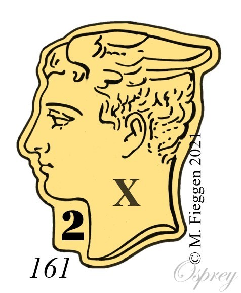 Mercury head hallmark facing left surrounded by a shaped border