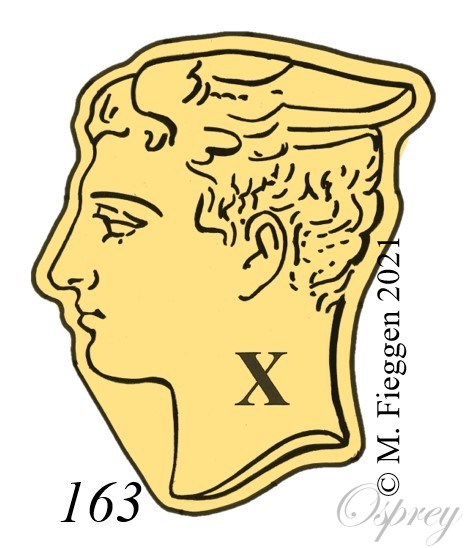 Mercury head hallmark facing left surrounded by a shaped border