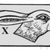 Hare's head hallmark facing right in an irregular octagonal frame.