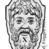 Mascaron hallmark of the head of a bearded man, seen from the front, surrounded by a shaped border.