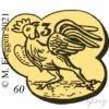Poinçon de coq debout dans un cadre trilobé, chiffre 3 à droite de la tête pour or 3ème titre (750/000). Départements 1809-1819.