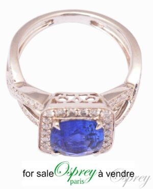 bague en or blanc, saphir et diamants, anneau embelli. osprey paris
