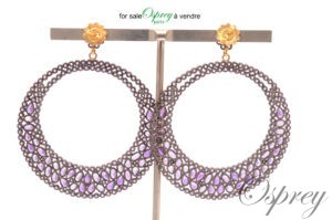 boucles d'oreille créoles, amethystes et diamant