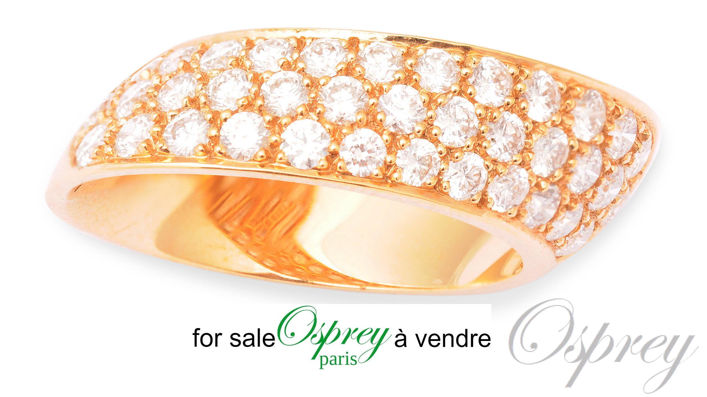 bague excentrée en or jaune 18 carats et diamants